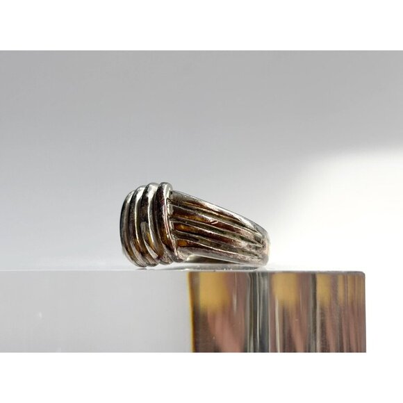 Ridged // Ribbed Modernist Minimalist Sterling Silver Vintage Ring - sz 7 - Picture 4 of 9